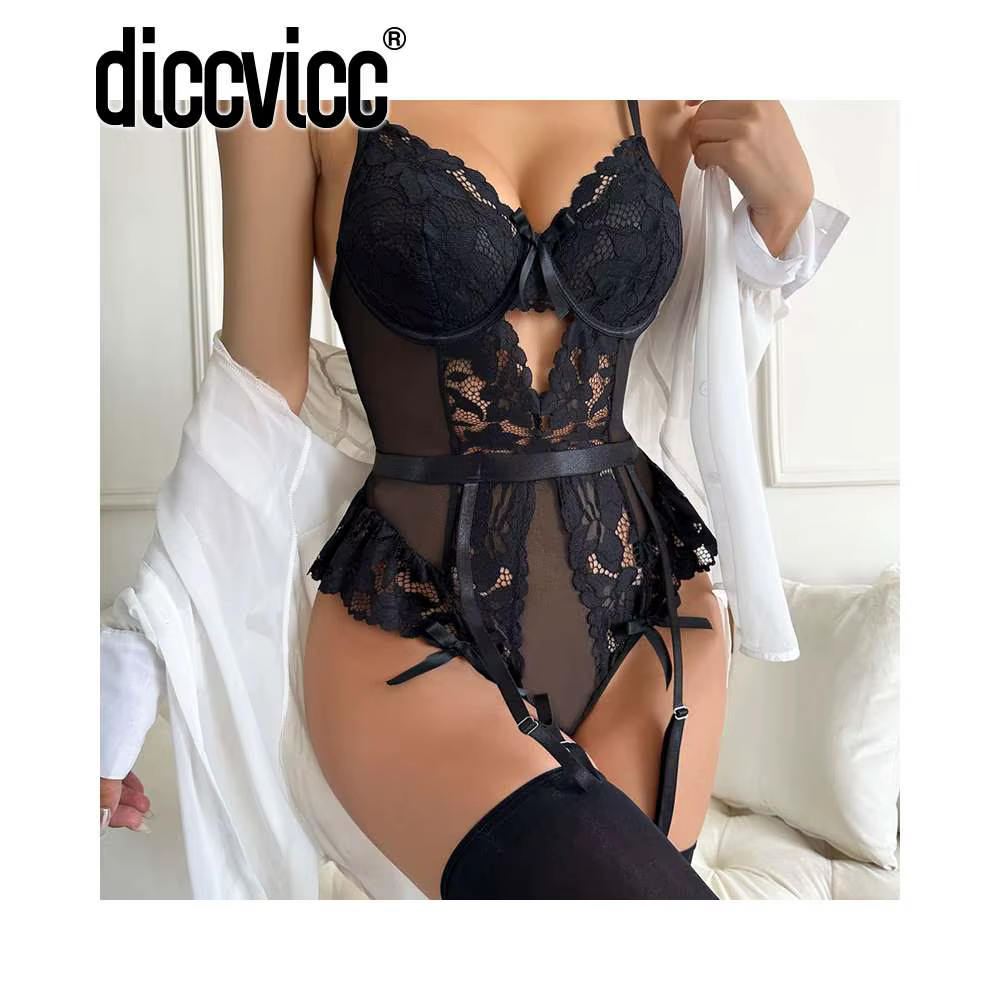 Diccvicc Sexy bas corps Lingerie Transparent broderie florale dentelle femmes sous-vêtements érotiqu