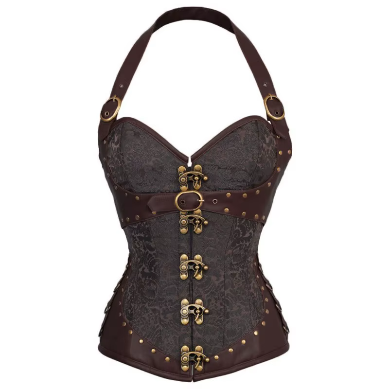 2 couleurs PU gothique licou Corselet Rivet dos pansement Corsage femmes Sexy Shaper Faux cuir éroti