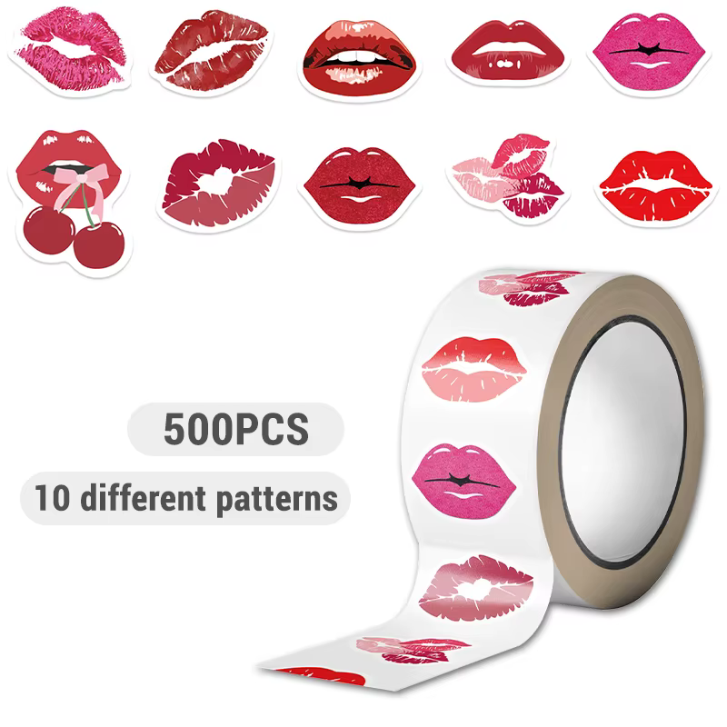 500 pièces lèvres baiser autocollants saint valentin thème décorations lèvres rouleau autocollants s
