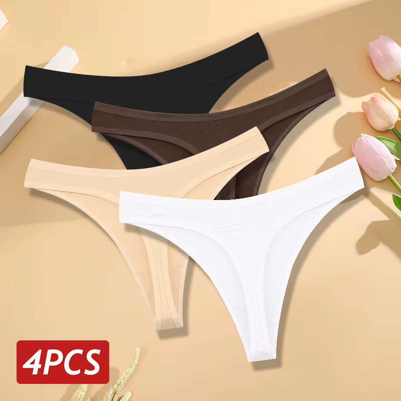 4 pièces/ensemble culottes en coton sans couture pour femmes Sexy taille basse string string culotte