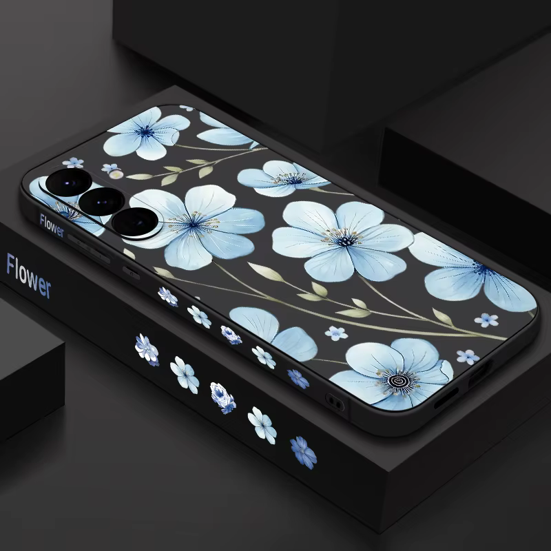 Coque de téléphone à fleurs bleu clair, étui souple en TPU pour Samsung Galaxy S24 S25 FE S25 S23 S2