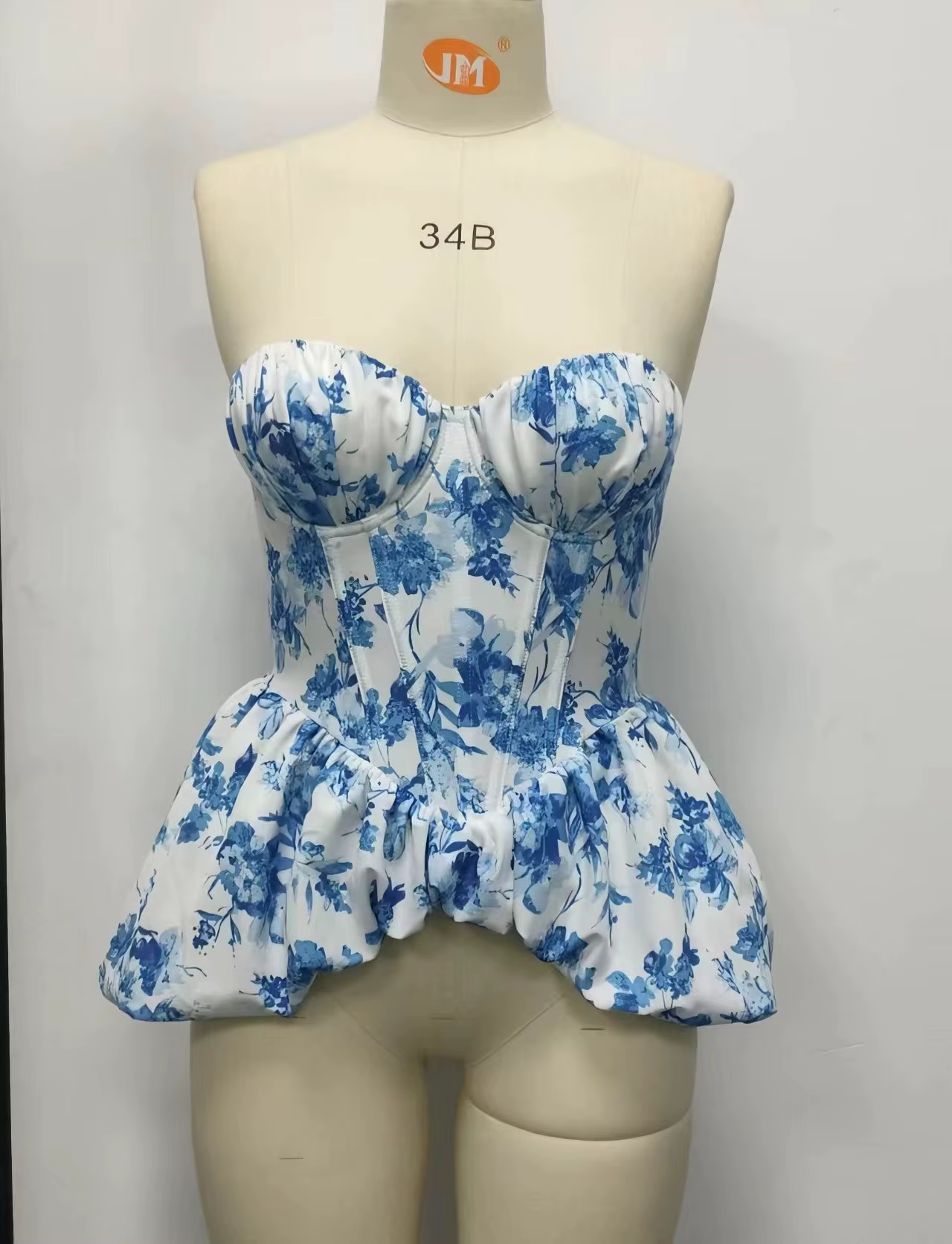 Haut bustier imprimé à volants effet queue de poisson, style corset français, épaules dénudées, sexy