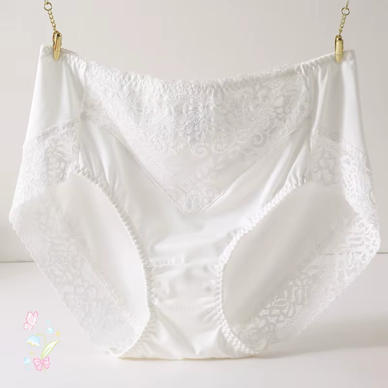 Grande taille femmes culottes Sexy dentelle confortable taille haute lait soie culottes pour femmes 