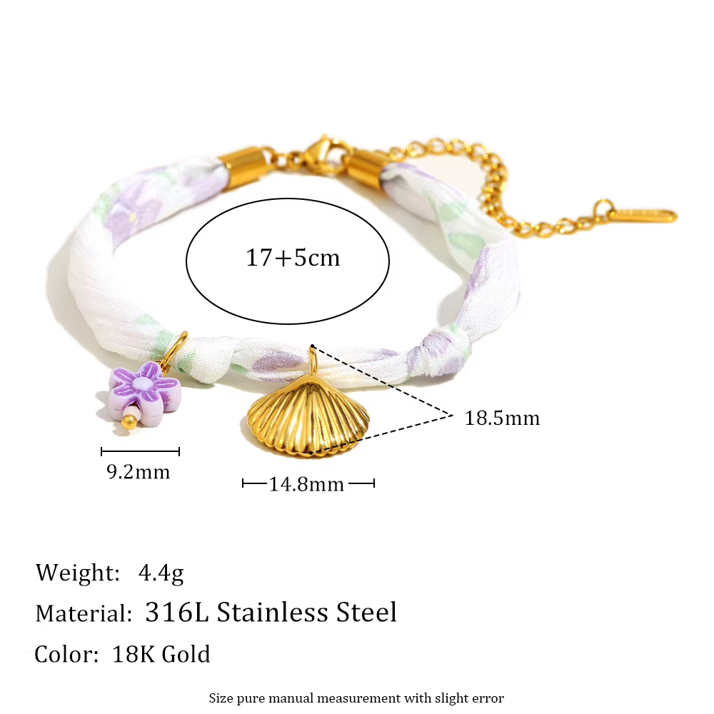 E.B.belle – Bracelet avec pendentif en coquillage, en acier inoxydable plaqué PVD, pour femmes et fi