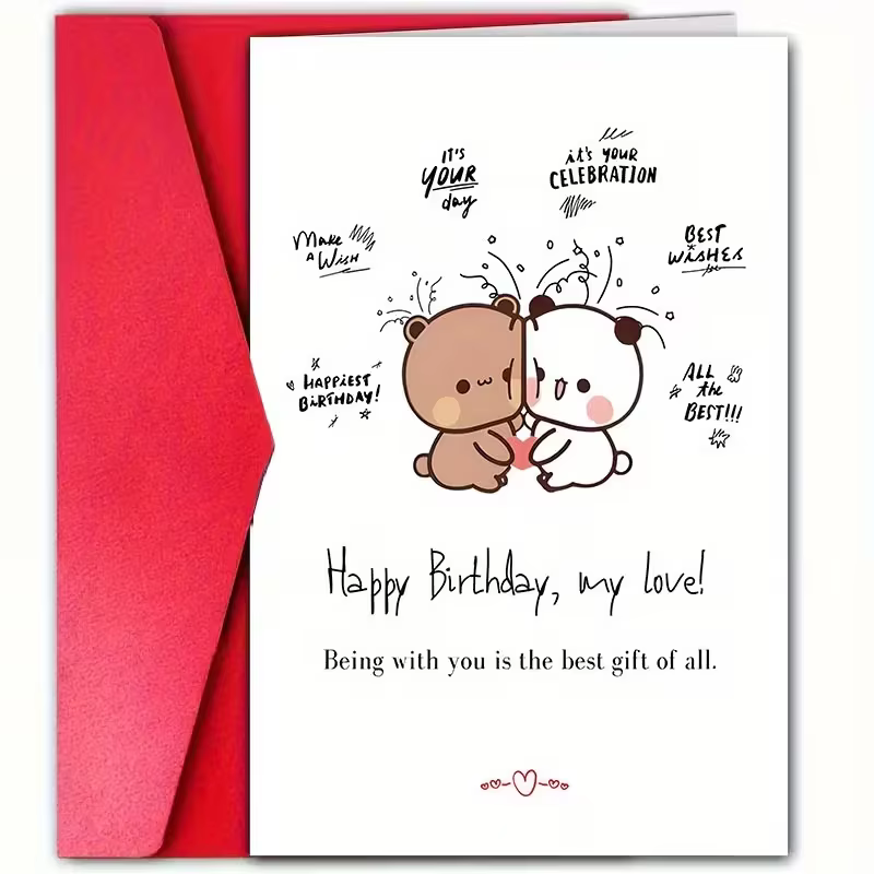 Carte d'anniversaire Panda & Ours avec citation « Être avec toi est le meilleur cadeau de tous les t