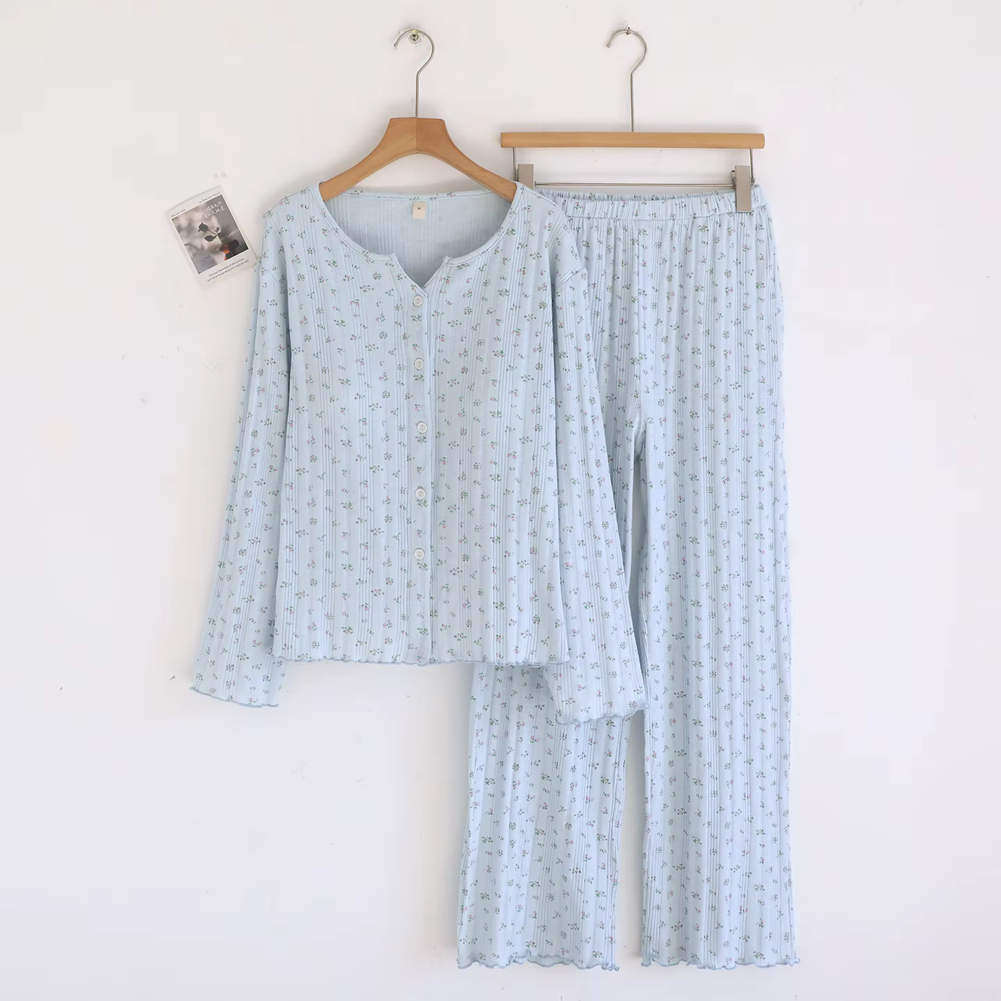 Ensemble de pyjama en coton tricoté jacquard à fleurs, style pastoral, de haute qualité, doux et con