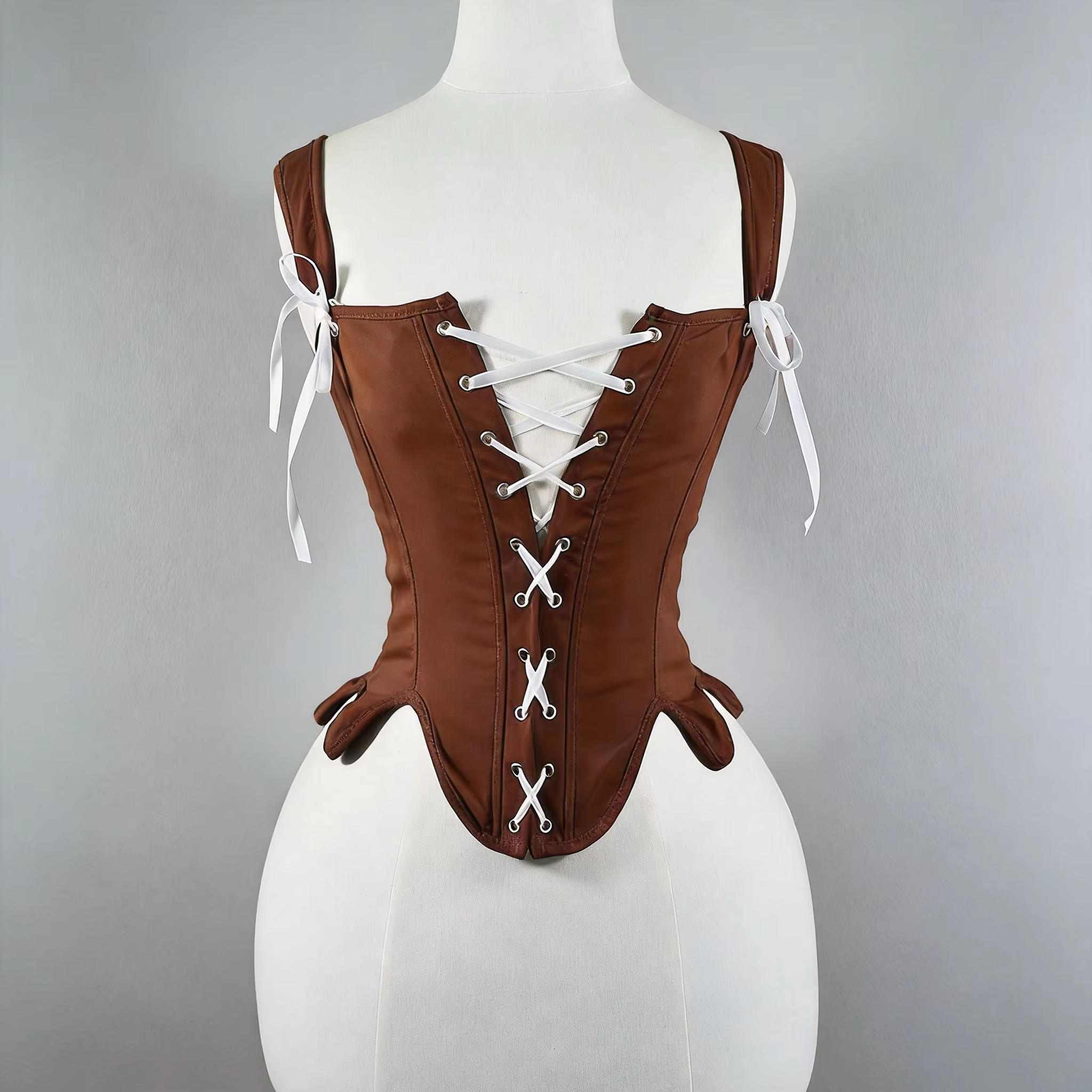 Corset bustier fantaisie pour femme, avec lacets, baleiné, en coton, effet gainant, ourlet à volants