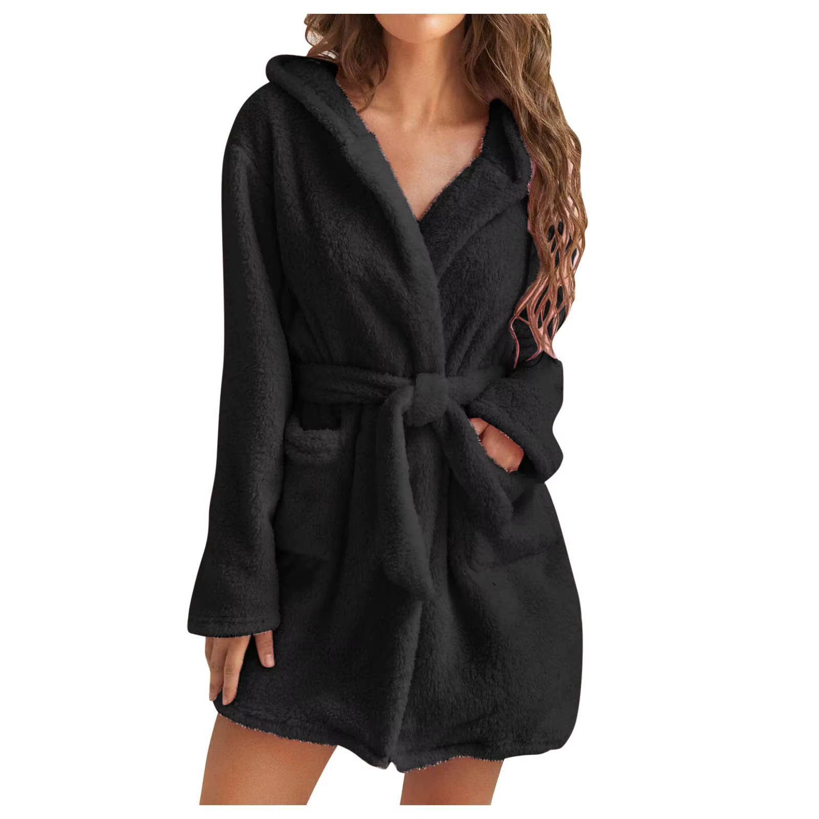 Peignoir en peluche moelleux pour femme, pyjama sexy pour femme, robe à capuche en spansolide, peign