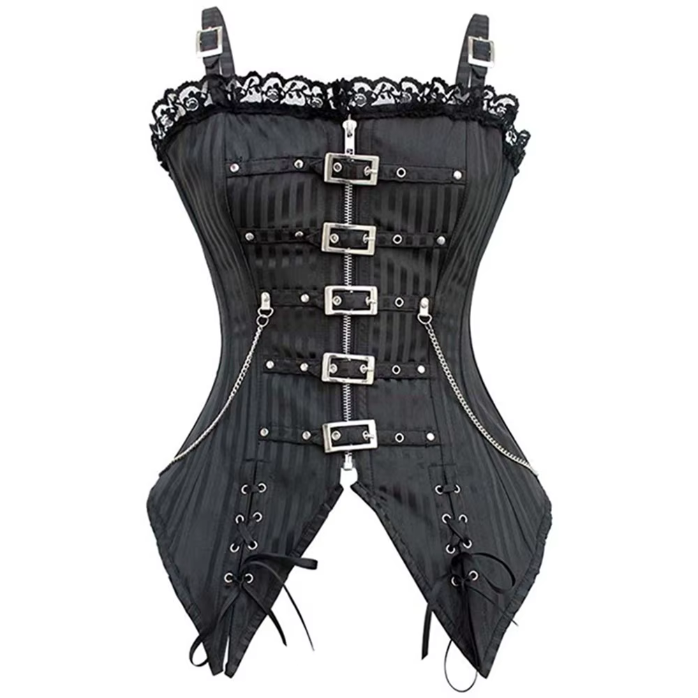 Camisole corset sexy en dentelle pour femmes, coupe basse, fermeture éclair, style punk rock, cospla