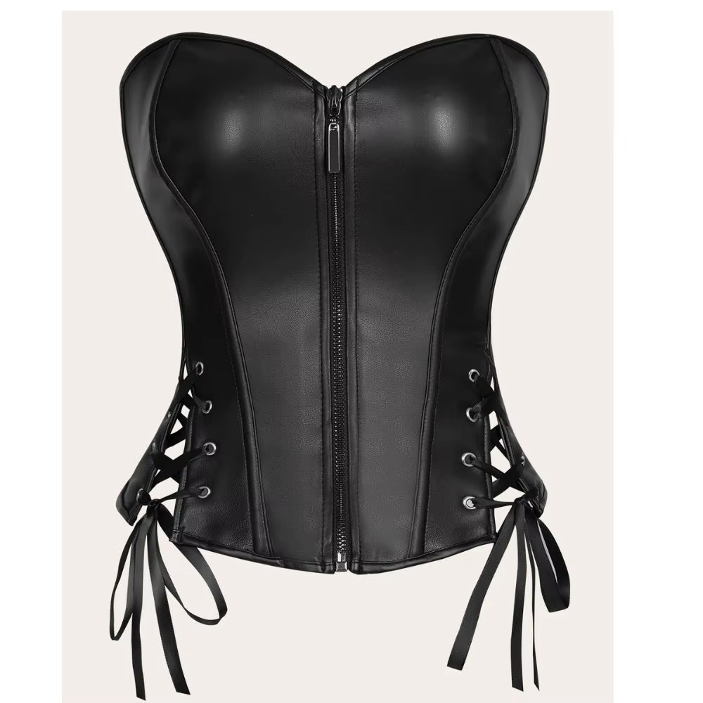 Bustier Corset pour Femme en Cuir PU, à Lacets, avec Baleines, Style Basque, Serre-taille, Lingerie 