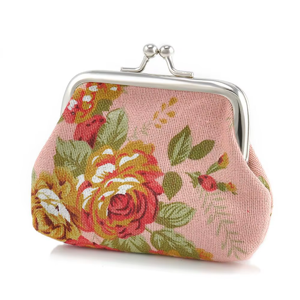 Porte-cartes de crédit vintage à fleurs, mini porte-monnaie à fermoir, pochette, petit portefeuille,