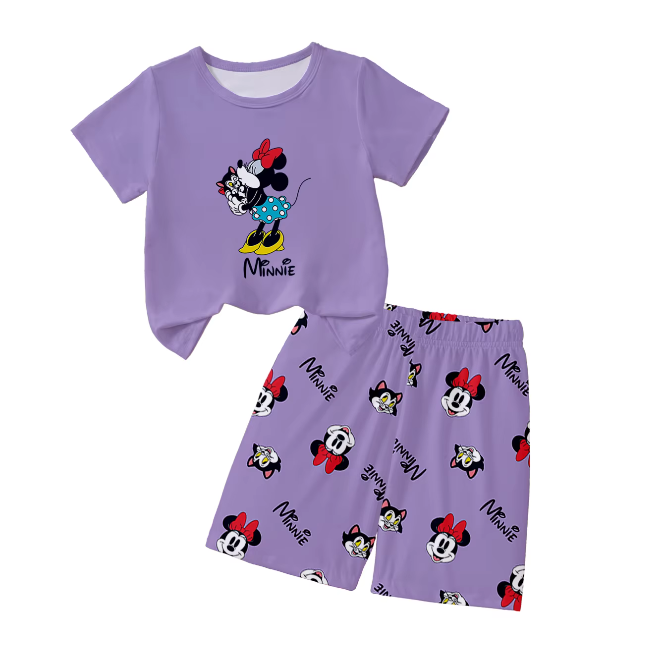 Pyjama 2 pièces pour femmes, haut à manches courtes et short à motif de dessin animé Disney Minnie,