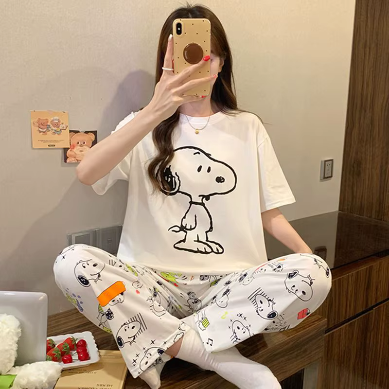 Nouvel ensemble pyjama Snoopy 2026 pour femme, motif dessin animé mignon, t-shirt à manches courtes