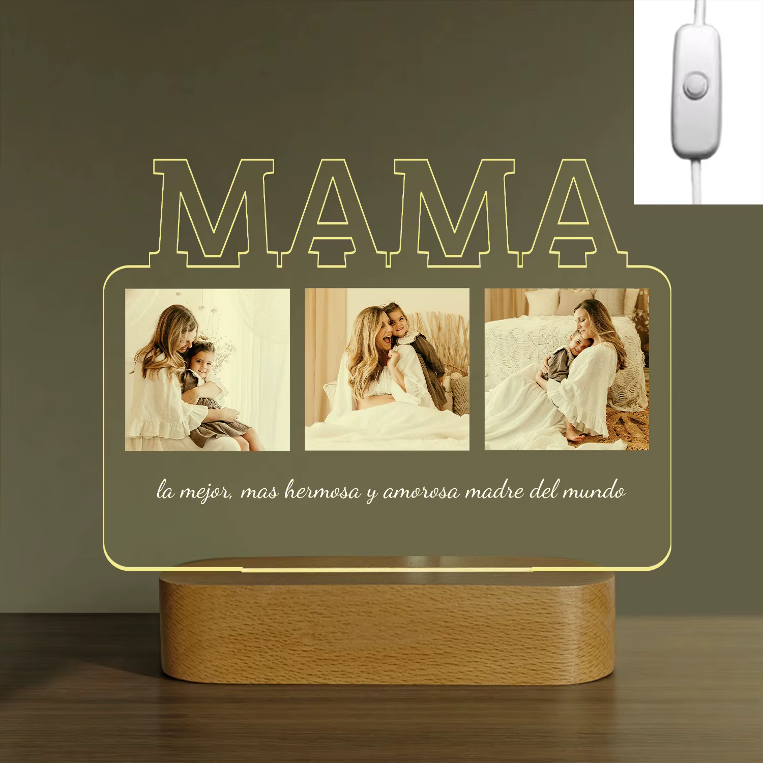 Lampe de chevet en acrylique avec texte Photo personnalisé, veilleuse personnalisée avec Message, ca