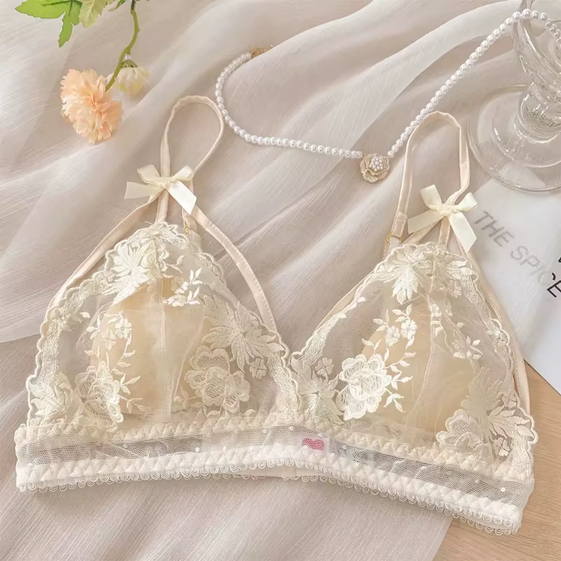 Soutien-gorge fin en dentelle Pure française, Sexy, gros seins, petits sous-vêtements pour femmes, é