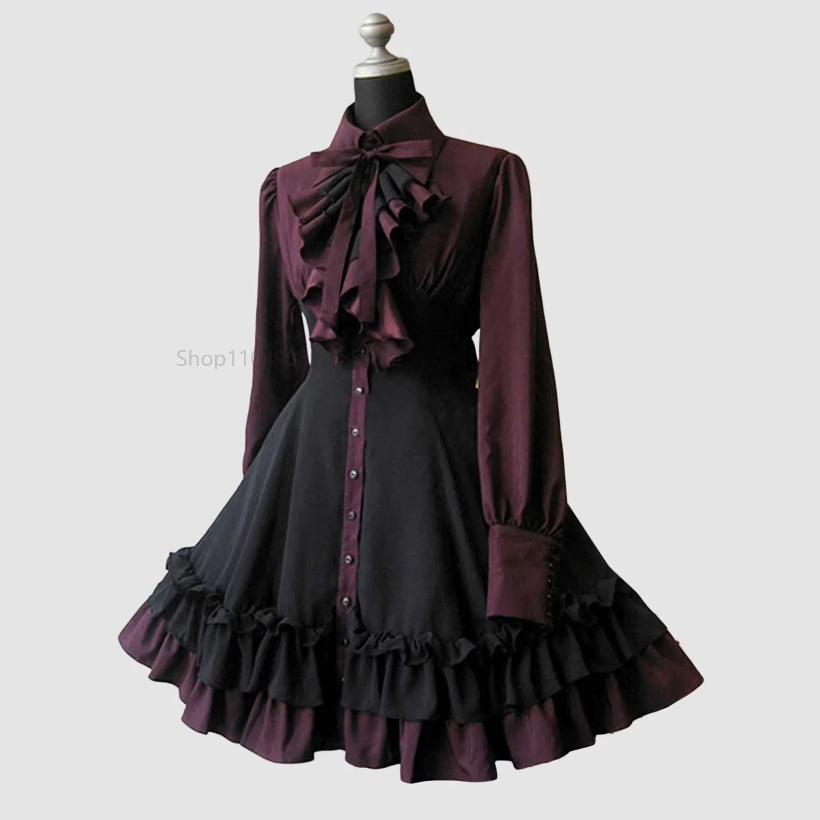 Robe gothique Lolita médiévale rétro noire pour femmes, col à nœud plissé à lacets, Vintage Chic, Ju