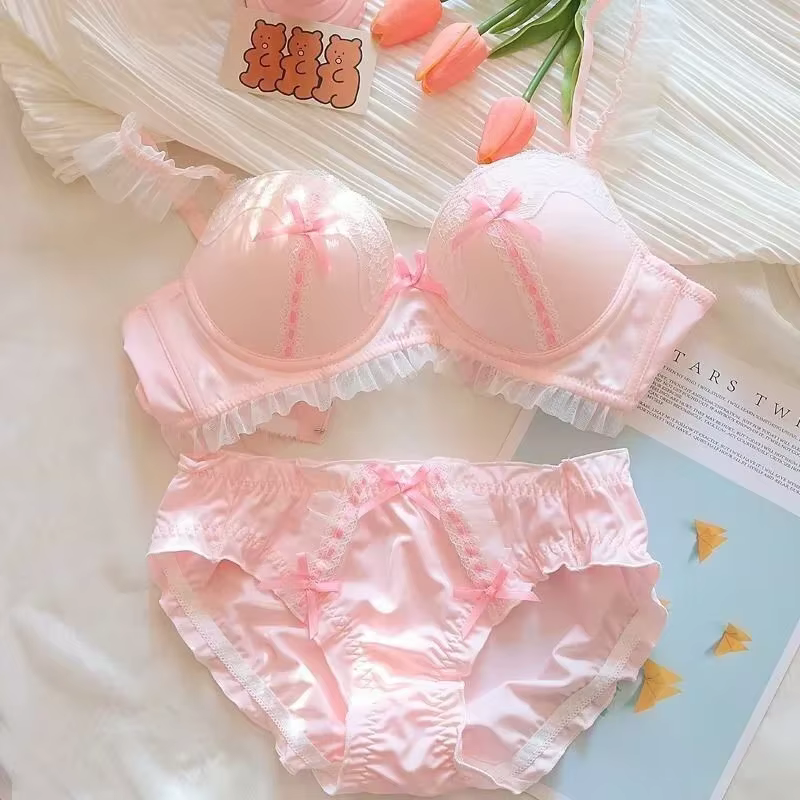 Ensembles de soutien-gorge et culotte de style japonais en dentelle rose pour femmes, lingerie sexy,