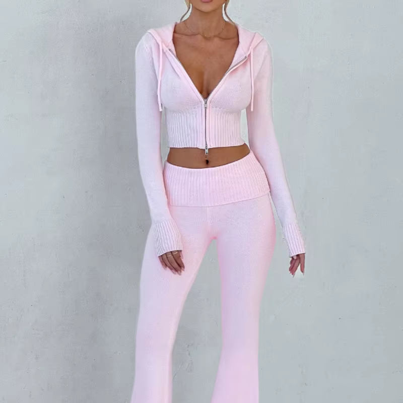 Nová jarná kolekcia - Dámske oblečenie - Krátky slim mikina s kapucňou - Pohodlné nohavice - Trendy set